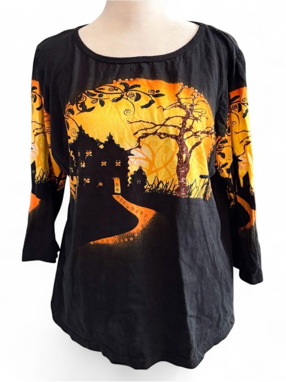 Vintage Collections Etc Halloween Top | Sequin Beaded Haunted House Sz M